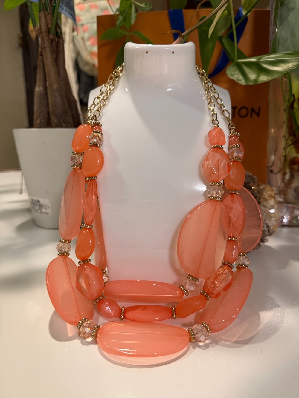 Coral Bead Statement Necklace - Women Jewelry